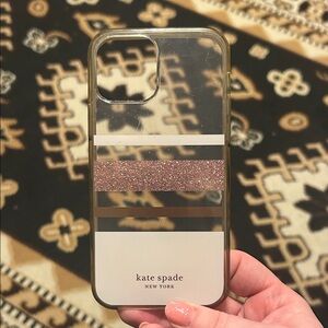 iPhone 12 Kate Spade Glitter Striped Phone Case - Gold and Rose